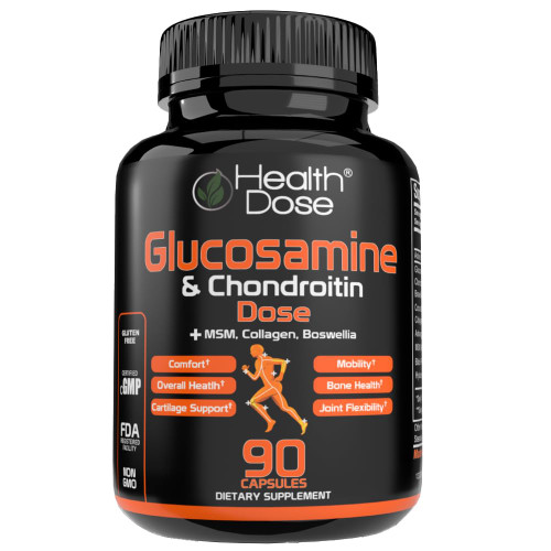 Health Dose Glucosamine Plus Premium Joint Support - with MSM, Collagen & Boswellia - 90 Capsules - Antioxidant Properties for Cartilage Support, Joint Health & Mobility Health Dose Glucosamine Plus Premium Joint Support - with MSM, Collagen & Boswellia - 90 Capsules - Antioxidant Properties for Cartilage Support, Joint Health & Mobility