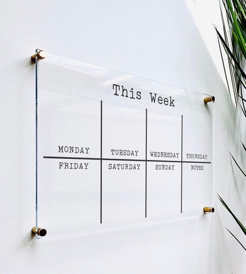 Large Clear Acrylic Weekly Calendar for wall | Dry-Erase Message White Board Calendar Wall Mounted Office Home Family Organization Tools Must Haves School Kids Adult Mom Teen Monthly Weekly ADHD Tools