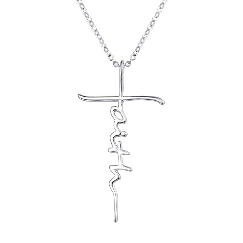 PRAYMOS Faith Cross Necklace for Women 925 Sterling Silver Silver Necklace for Women Christian Religious Confirmation Baptism Gifts Valentines Day Gifts for Her Wife