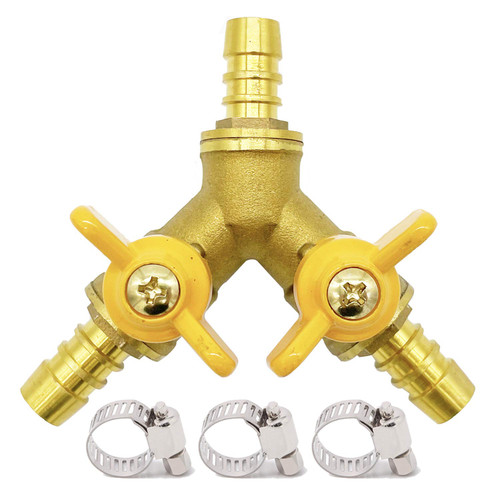 Metaland Brass 3 Way Shut-Off Valve, 3/8" Hose Barb 2 Switch Y Shaped Ball Valve Water/Fuel/Air