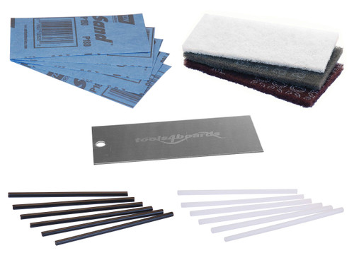 Tools4Boards Ski & Snowboard P-TEX Base Repair Kit: 12 pcs Ptex + 5 pcs Structure Sandpaper + 3 Brite Abrasive Pads + Stainless Scraper, Extra Large