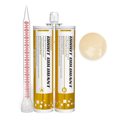 NADAMOO Epoxy Grout Beige, Dual Tubes Waterproof Tile Grout 19oz 400ml, Restore Tile Grout Line for Shower Bathroom Wet Room Kitchen, Caulk Gun NOT Included