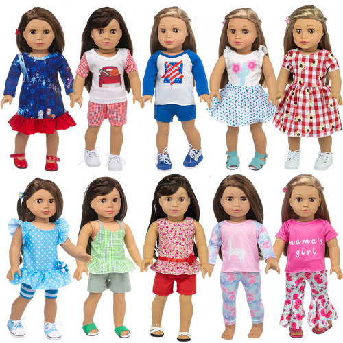 23 Pcs American Doll Clothes Dress and Accessories Sets for American 18 inch Dolls - Including 10 Complete Set of Clothing , Doll Accessories with Hair Bands and Hair Clip