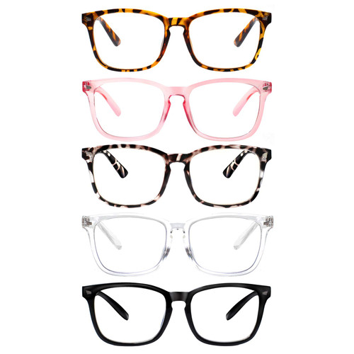 VIDEBLA 5 Pack Blue Light Blocking Reading Glasses,Spring Hinge Computer Readers for Women Men,Anti UV Ray Filter Nerd Eyeglasses (Mix, 0.00)