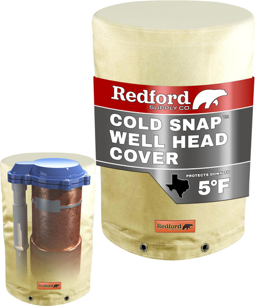 Redford Supply Co. Cold Snap (5°F) Round Insulated Well Pump Cover, 8"Dia x 12"H, Water Well Tank Covers Insulated, Pressure Tank Insulation Blanket, Outdoor Wells Head Insulation for Winter (Beige)