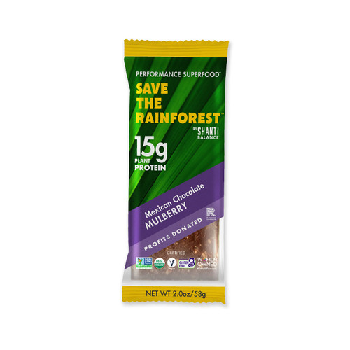 SHANTI BAR Vegan Sport Protein Bar | Plant Based, Paleo, Certified Organic, Gluten Free, Superfoods, Raw Snack | VITALITY Mexican Chocolate Mulberry, 12 Count, 2 oz Bars