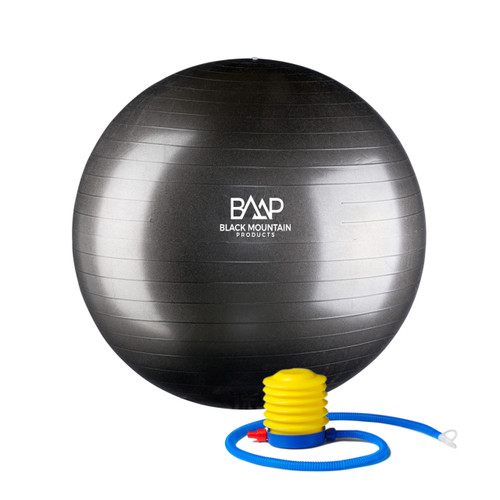 Black Mountain Products Profesional Grade Exercise Stability Yoga Ball, Foot Pump, Ball Plug, Plug Puller, 2000 Lbs Static Weight Capacity Antiburst 85cm Black