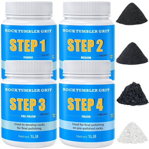 KomeStone Rock Tumbler Grit and Polish Refill Kit - 6 Pounds, Value Pack, Ideal for Up to 40 lbs. of Rocks, 4-Step Tumbling Media, Compatible with Any Rock Polisher, Better Results
