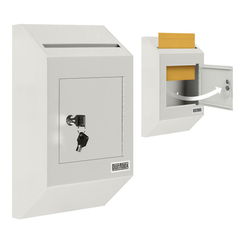 Durabox Drop Box Deposit Safe 10 x 4 x 16” Heavy Duty Steel with Slim Profile Wall Mailbox with Wide Deposit Slot for Letters, Documents Checks and Cash for Home, Office & Commercial (W300) (Gray)