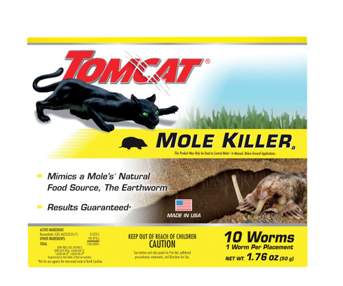 Tomcat Mole Killer(a), Ready-to-Use Worm Bait Strips that Mimic Earthworms, Kills Moles in One Feeding, 10 pk.