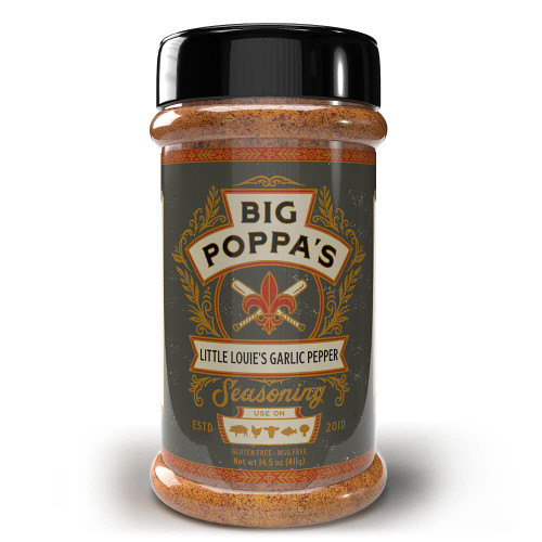 Big Poppa’s Little Louie’s Garlic Pepper Seasoning – Prize-Winning All Purpose Garlic Salt Blends with Black Pepper – Gluten-Free Kitchen and BBQ Seasoning for Chicken, Beef, Veggies & More (14.5 Oz)