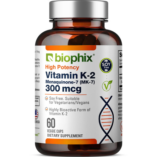 biophix Vitamin K2 MK-7 300mcg, 60 Vegan Capsules – High-Potency Supplement for Bone Strength and Immune Health