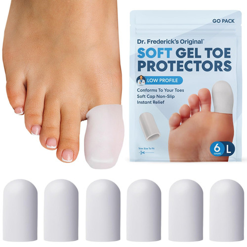 Dr. Frederick's Original Soft Gel Toe Protectors for Men & Women - 6 ct - Toe Caps for Foot Pain Relief - Sleeves for Ingrown Toenails, Corns, Calluses, and Blisters - Large - White