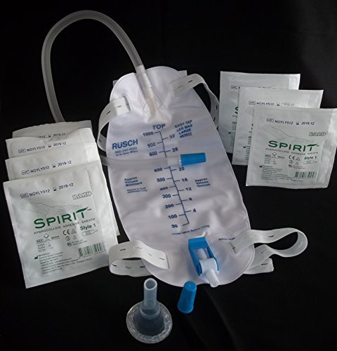 Urinary Incontinence Kit -One-Week, 7-Condom Catheters Self-Seal External 36mm (Large), Premium Leg Bag 1000ml Tubing, Straps & Fast and Easy Draining.