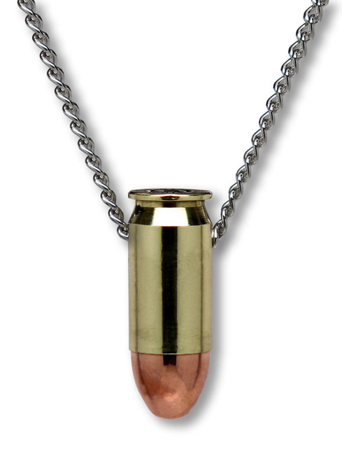 Real Metal 45 Caliber Bullet Necklace Hand Polished Brass and Copper Finish 24 Inch Neck Chain Real Metal 45 Caliber Bullet Necklace Hand Polished Brass and Copper Finish 24 Inch Neck Chain