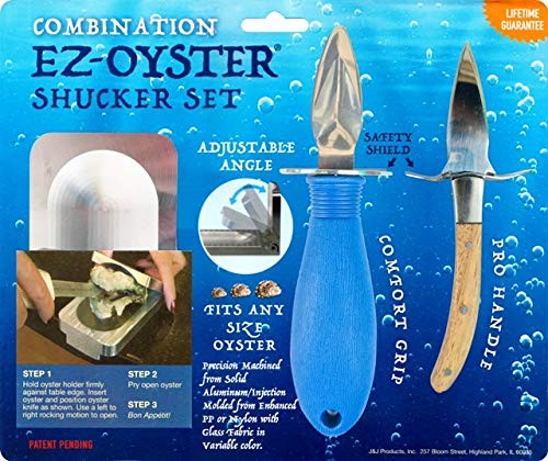 J & J Products, Inc. The EZ-Oyster Opener Shucking Tool, Compatible for all Various sizes of oysterts, Made from Solid Aluminum, Comb Pack with 2 different Oyster Knife