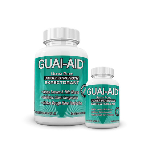 GUAI-AID 600mg Ultra-Pure Guaifenesin Veg. Capsules (Include 100 Size Bottle) Mucus Relief