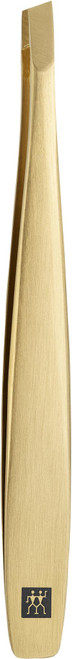 ZWILLING Tweezer Slanted (plucking eyebrows, removing splinters, hand finished, roughened tips, hypoallergenic), Premium, Gold, 3.5 inch