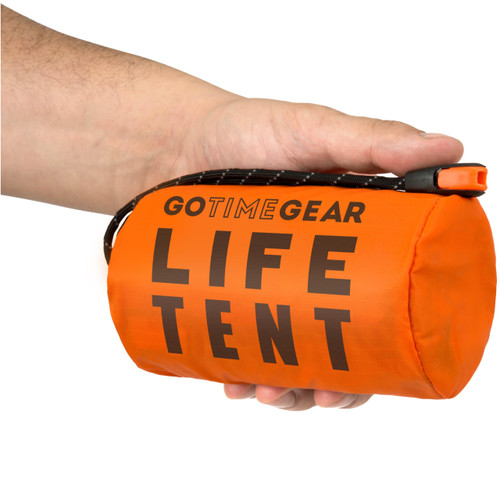 Go Time Gear Mylar Survival Gear Emergency Tent - Heat Reflective Ultralight Compact & Camping Essentials, Includes Whistle & Paracord Survival Tools, Orange, 2 Person, 4 Season