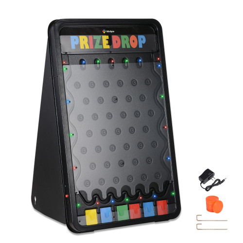 WinSpin 30"x19" Prize Drop Board Foldable Stand Disk Drop Board Game Customizable 6 Slots with 10 Pucks for Carnival Tradeshow Party, (with Multi-Colored LED Light)