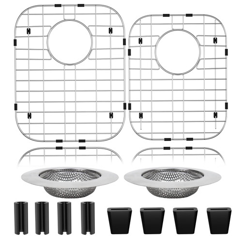 2Pack 304 Stainless Steel Sink Protector for Double Kitchen Sink Rear Drain,(13"x16"& 11.26"x14.5") Metal Sink Grid SinkGrate Sink Rack for Bottom of KitchenSink w/SinkStrainers Rubber feet 2Pack 304 Stainless Steel Sink Protector for Double Kitchen Sink Rear Drain,(13"x16"& 11.26"x14.5") Metal Sink Grid SinkGrate Sink Rack for Bottom of KitchenSink w/SinkStrainers Rubber feet