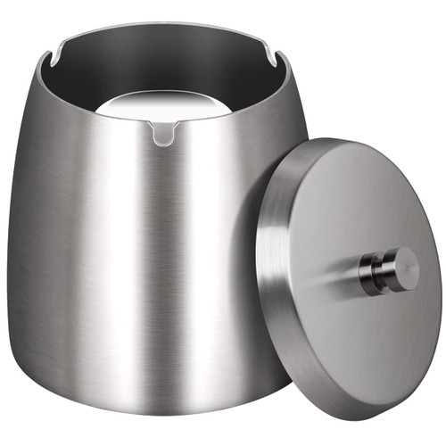 OILP X-Large Outdoor Ashtray with Lid for Cigarettes,Stainless Steel Windproof/Rainproof Heavy Hidden Ashtray for Outside Patio Home Table Decor (X-Large)