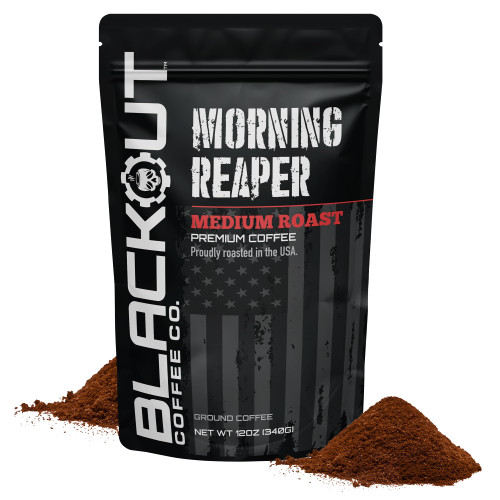 Blackout Coffee Morning Reaper Ground Coffee – Medium Roast, Bold & Strong Flavor – Freshly Roasted 12oz Bag.