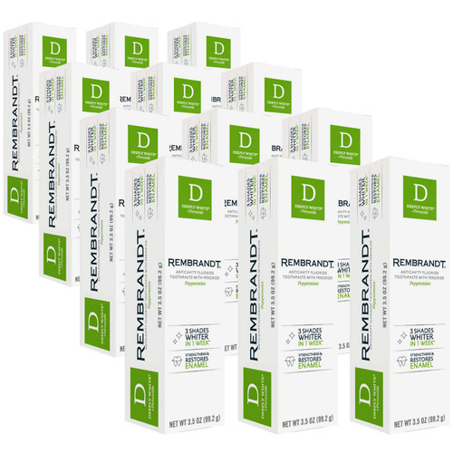 Rembrandt Deeply White + Peroxide Whitening Toothpaste with Fluoride, Removes Tough Stains, Rehardens and Strengthens Enamel, Peppermint Flavor, 3.5 Ounce, Pack of 12