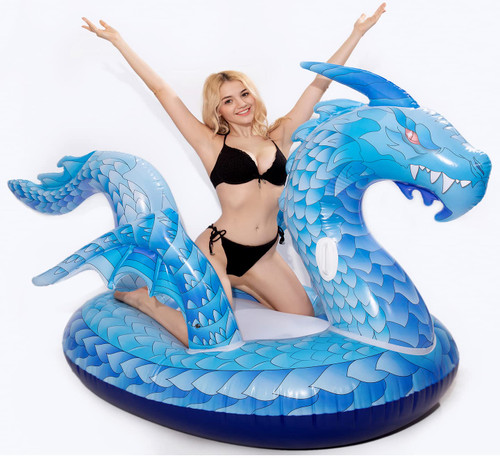 Giant Inflatable Dragon Pool Float, Cool ice Dragon raft 9 Feet Long with Faster Valve, Pool Float Floatie Ride On Summer Beach Pool Party Lounge for Kids and Adults (Dragon Float)