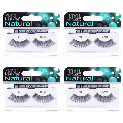 Ardell Natural Lashes False Eyelashes 111 - Black, Lightweight, Reusable, Soft & Natural Look Strip Lashes for Everyday Wear, 4-Pack