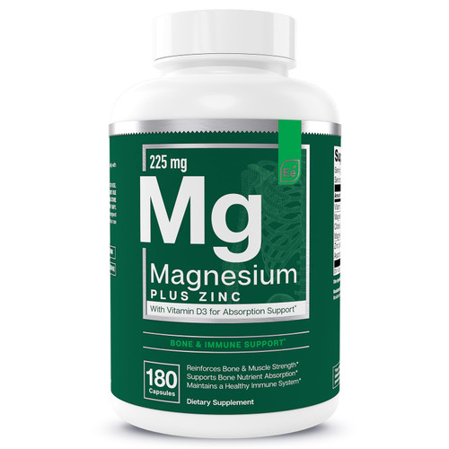 Essential Elements Magnesium Plus Zinc with Vitamin D3 | Scientifically Formulated Heart, Bone & Muscle Support | 225mg Triple-Strength Magnesium Complex with Glycinate, Malate, Citrate | 180 Count