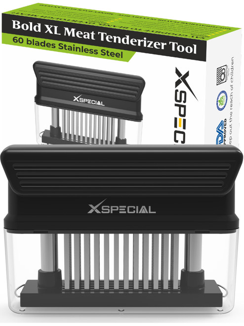 BOLD XL 60 BLADE MEAT TENDERIZER - The Only Tool You'll Ever Need: Cheap Cuts Taste Steakhouse-Quality | (3,063+ 76% 5-Star) Dishwasher-Safe Needle Stainless Steel That Transforms Steak in 90 Seconds