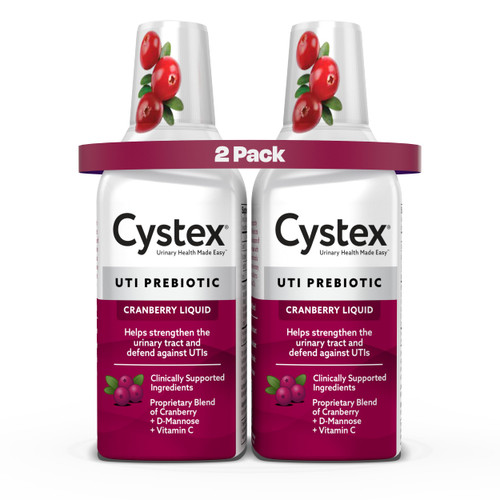 Cystex Urinary Tract Infection Support & Prevention, Cranberry Prebiotic Supplement with D-Mannose & Vitamin C for UTI Protection & Urinary Health Maintenance, 7.6 fl oz (Pack of 2)