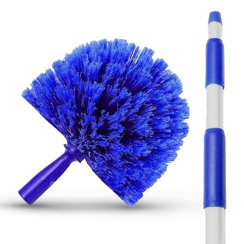 Cobweb Duster Extendable 18 Foot High Reach Ceiling Fan Duster | 3-Stage Aluminum Telescoping Pole | Medium Stiff Bristles | Long Handle Webster Microfiber Duster for Cleaning | U.S Duster Co.