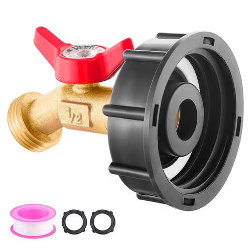 windblowgrass 275-330 Gallon IBC Tote Tank Adapter, 2" Corase Thread with Lead-Free Brass Spigot Valve (1/2" Male NPT Inlet×3/4" GHT Outlet), for Garden Hose Connector windblowgrass 275-330 Gallon IBC Tote Tank Adapter, 2" Corase Thread with Lead-Free Brass Spigot Valve (1/2" Male NPT Inlet×3/4" GHT Outlet), for Garden Hose Connector