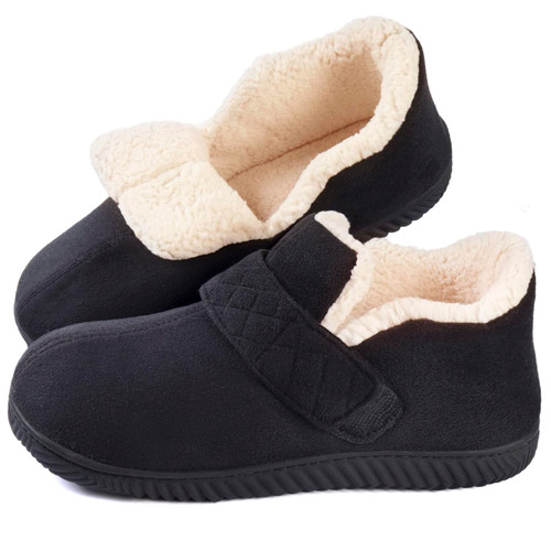 Zizor Mens Slipper, House Shoes for Diabetic, Men Gifts, Memory Foam, Indoor Outdoor, Winter Ankle Pantuflas with Rubber Sole (Black, Size 10)