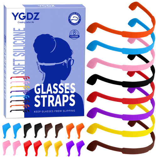 YGDZ Glasses Strap, 8 Pack Kids Eyeglasses Sunglasses String Strap Glasses Band Holder Eyewear Retainer, Silicone Elastic Sports Toddlers Glasses Strap with Ear Grip Hooks, 8 Colors