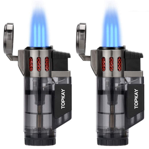 TOPKAY Cigar Lighters Triple Jet Flame Torch Lighters, Windproof Butane Refillable Torch Lighters with a Gift Box, 2 Packs (Butane Not Included)