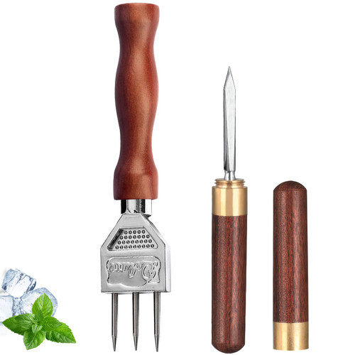 Ice Pick Set of 2 Three Pronged lce Pick, Stainless Steel Ice Pick with non-slip Wood Handle, Durable Carving Bartender Tool(7inch 2pcs)-1769274513
