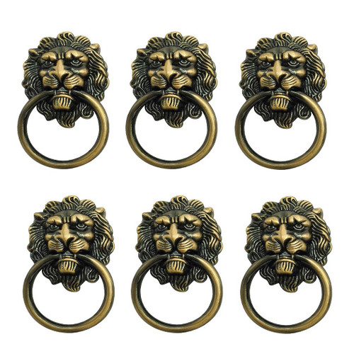 6 Pack Lion Head Knob Pull Handle for Dresser Drawer Cabinet Jewelry Box with Drawer Ring 1.57 x 2.64 Inch Antique Door Pulls Handle Knobs(Bronze)-1769274840