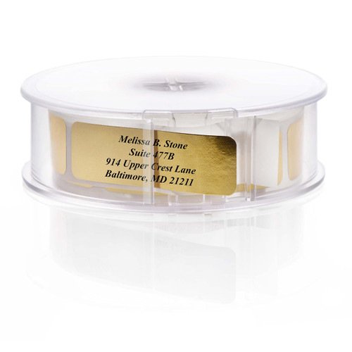 Gold Foil Personalized Return Address Labels with Elegant Dispenser - Roll of 500 Custom Stickers