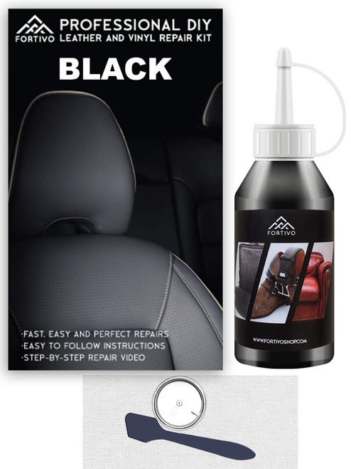 FORTIVO Black Leather and Vinyl Repair Kit - Repair and Restore Furniture, Couches, Car Seats, Jackets, Purses, Belts, Shoes, Works on Genuine, Italian, Bonded, PU, Pleather, No Heat Needed