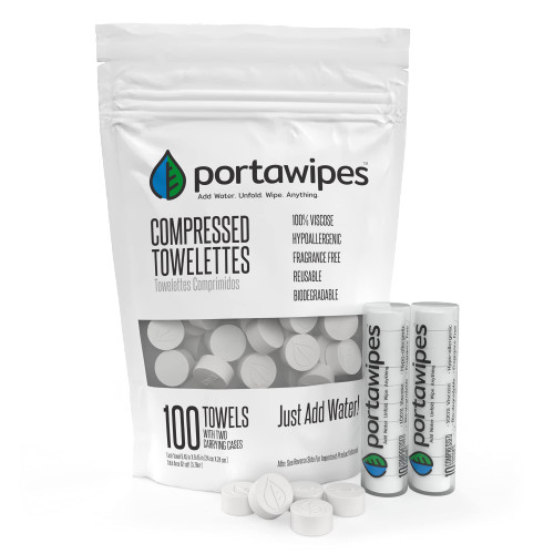 Portawipes Coin Tissues | 100 Pack with 2 Carrying Cases | Toilet Paper Tablets | Compressed Towels | Expandable Wipes | Soft & Odor Free-1769275265