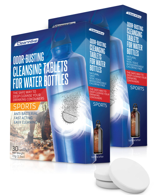CleanHike Tumbler Water Bottle Cleaning Tablets - (60 Tablets) All Natural Ingredient, Great for All Stainless, Plastics, Ceramic and Glass Drinking Containers, Individually Packed (2)