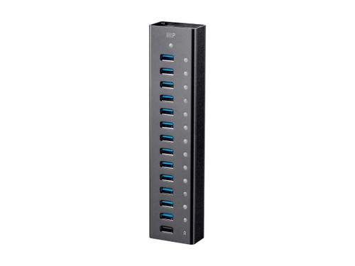 Monoprice Powered USB 3.0 Hub - 13-Port, Heavy Duty Aluminum, 5Gbps, Plug-n-Play with AC Adapter, 2.4 Amps Charging Ports, Black-1769276354