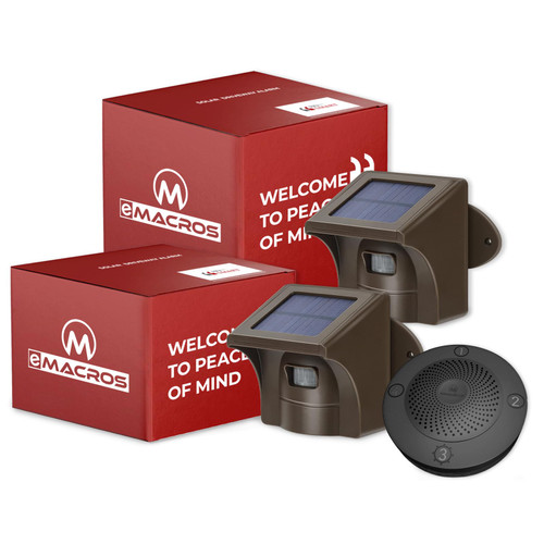 eMACROS Solar Wireless Driveway Alarm — 1/2 Mile Long Range Motion Sensor for Long Driveways, Homes & Large Properties, Outdoor Weatherproof Security Alert System(1 Base Station with 2 Sensors)-1769276422