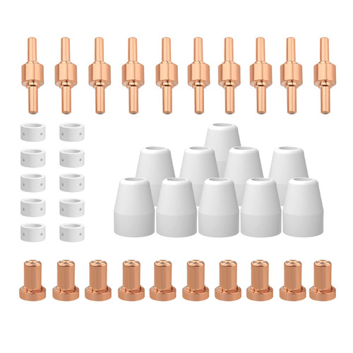 Plasma Cutter Consumables fits CUT40 CUT50 with Plasma Cutter Torch PT31 LG40 for RBC-4000/4500/5000D 40 PCS Nozzle Electrode Extended Long Tip Shroud Shield Cup