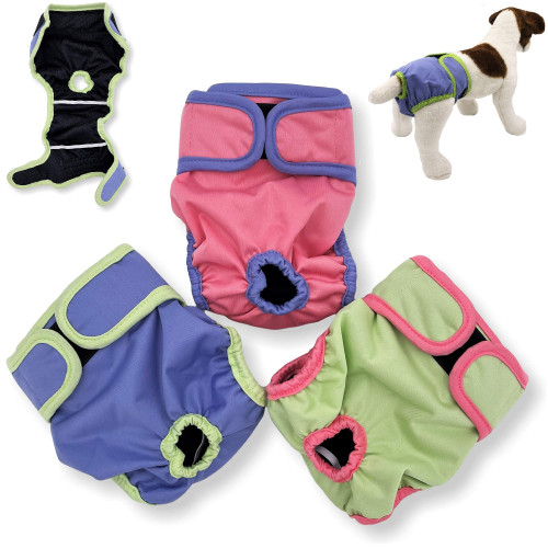 Pack of 3 Female Dog Diapers Cat Waterproof Leak Proof Washable Panties Reusable for Small Medium and Large Pets (S: Waist 12" - 16")