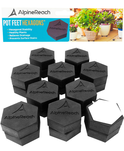 AlpineReach Extra Heavy Duty Pot Feet Risers 12 Pack Hexagons & Adhesive Pads - Protect Healthy Plants - Strong Invisible Supports Small Large Flower Planters Stability - Outdoor Lifter Toes Elevator-1769276819