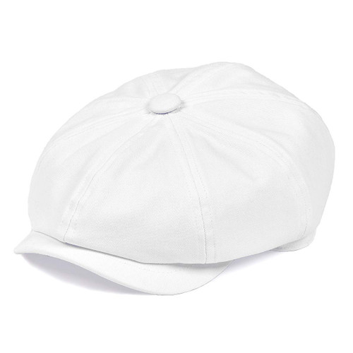 BOTVELA Men's Newsboy Flat Cap 100% Cotton Gatsby Ivy Golf Cabbie Hat (White, 7 5/8)